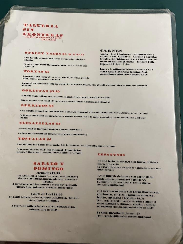 Taqueria Sin Frontera Menu image 3